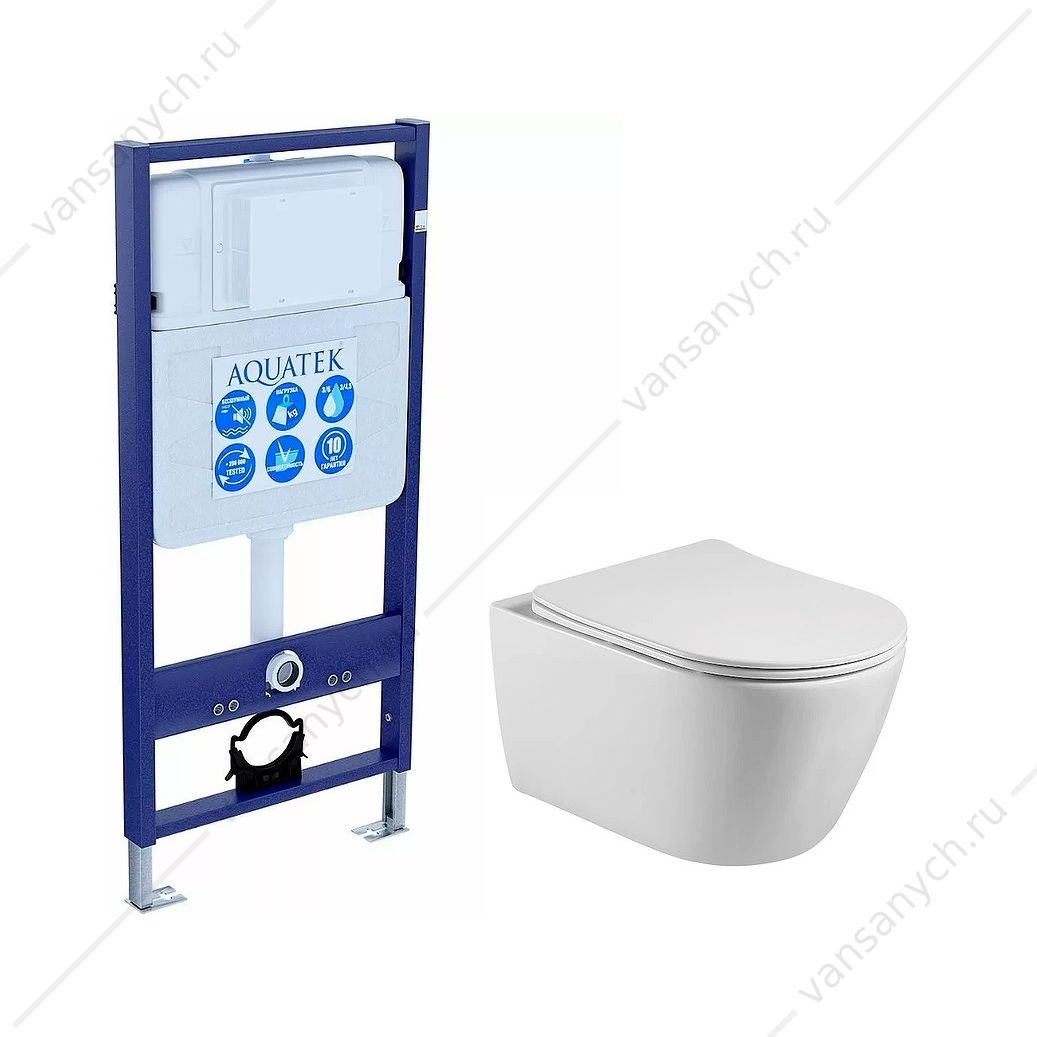 Унитаз безободковый Бетта с инсталляцией Aquatek Standart + сиденье микролифт, SET AQUATEK БЕТТА Aquatek (Россия) купить в Тюмени (Ван Саныч™)